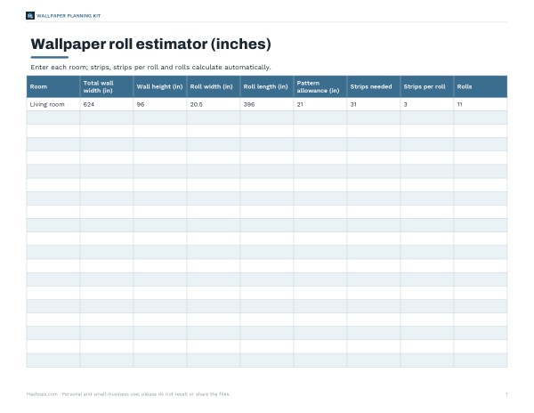 Preview of Printable Wallpaper Roll Estimator