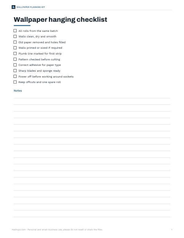 Preview of Printable Wallpaper Hanging Checklist