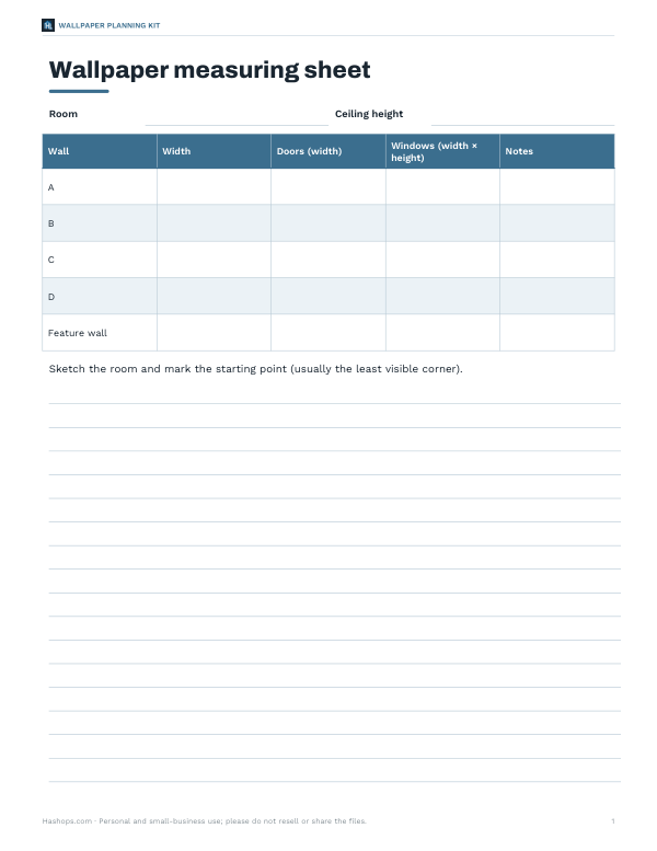 Preview of Printable Wallpaper Measuring Sheet