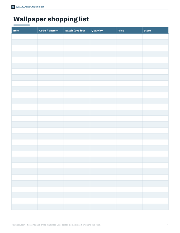 Preview of Printable Wallpaper Shopping List
